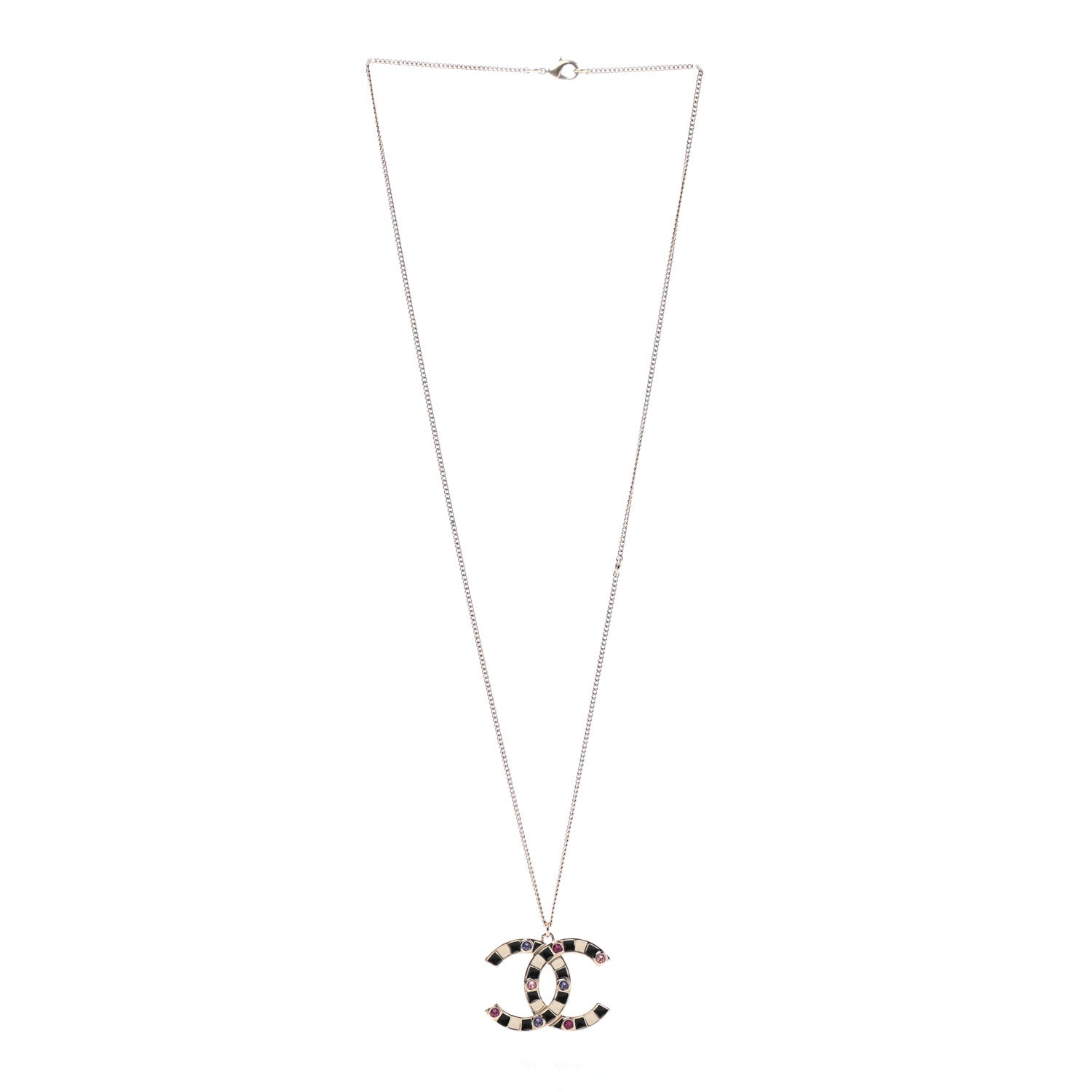Chanel Crystal Enamel CC Pendant Necklace Gold Multicolor 3 of 6