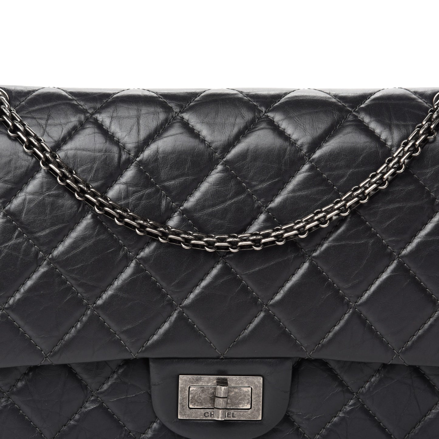 Aged Calfskin Quilted 2.55 Reissue 227 Flap Dark Grey