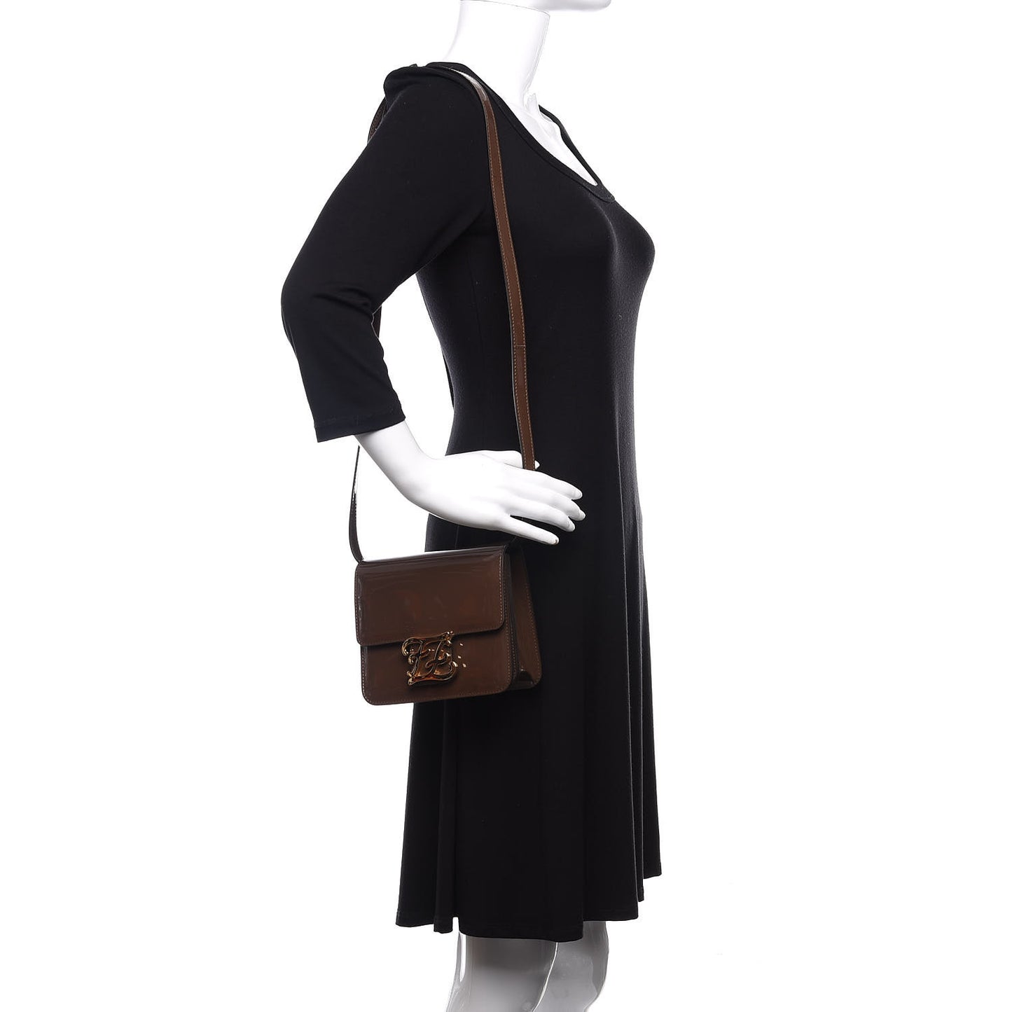 Vitello Vernice Mou Karligraphy Crossbody Bag Ebano