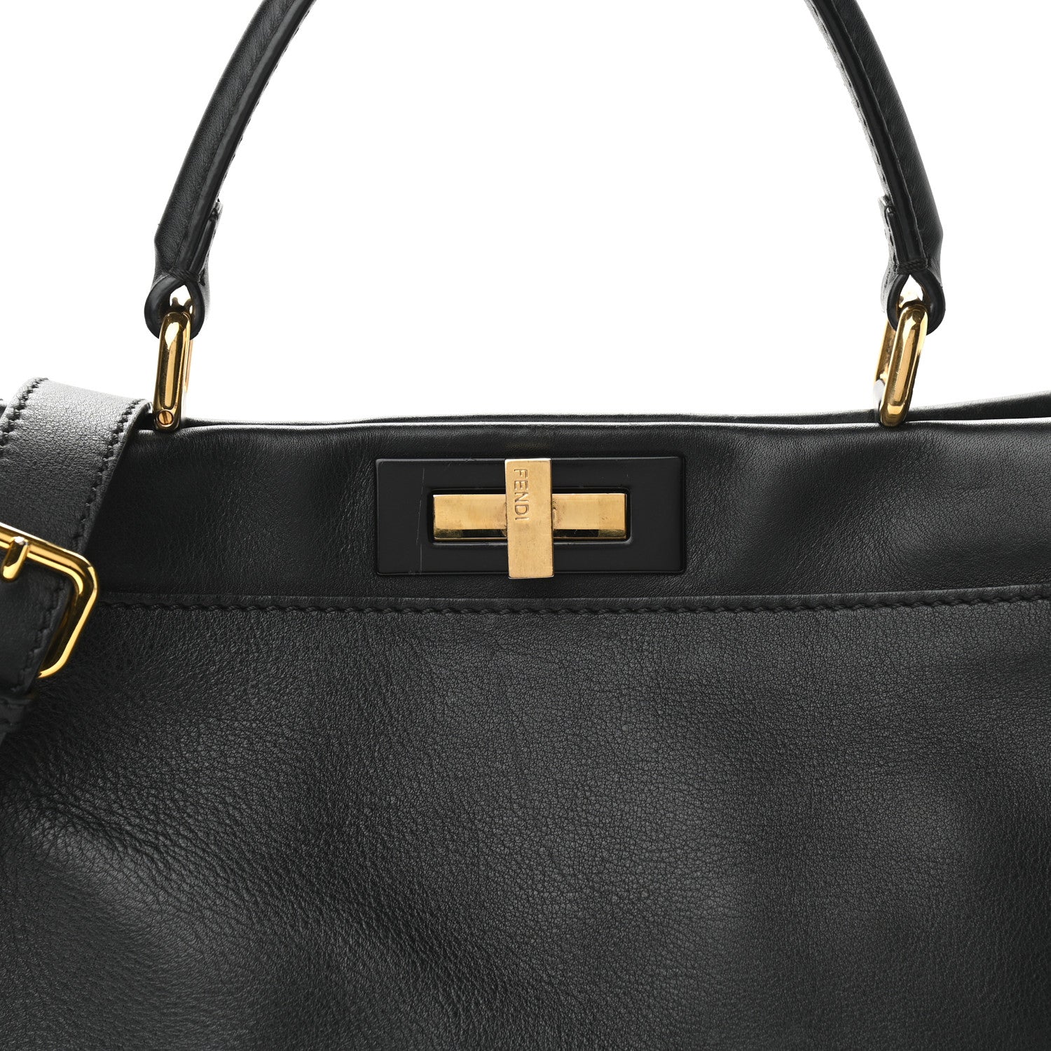 Fendi Vitello Seta Shiny Nappa Medium Peekaboo Iconic Satchel Black 9 of 17