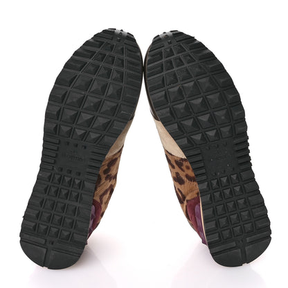 Valentino Garavani Calf Hair Suede Leopard Print Womens Rockrunner Sneakers 37.5 Multicolor 6 of 8