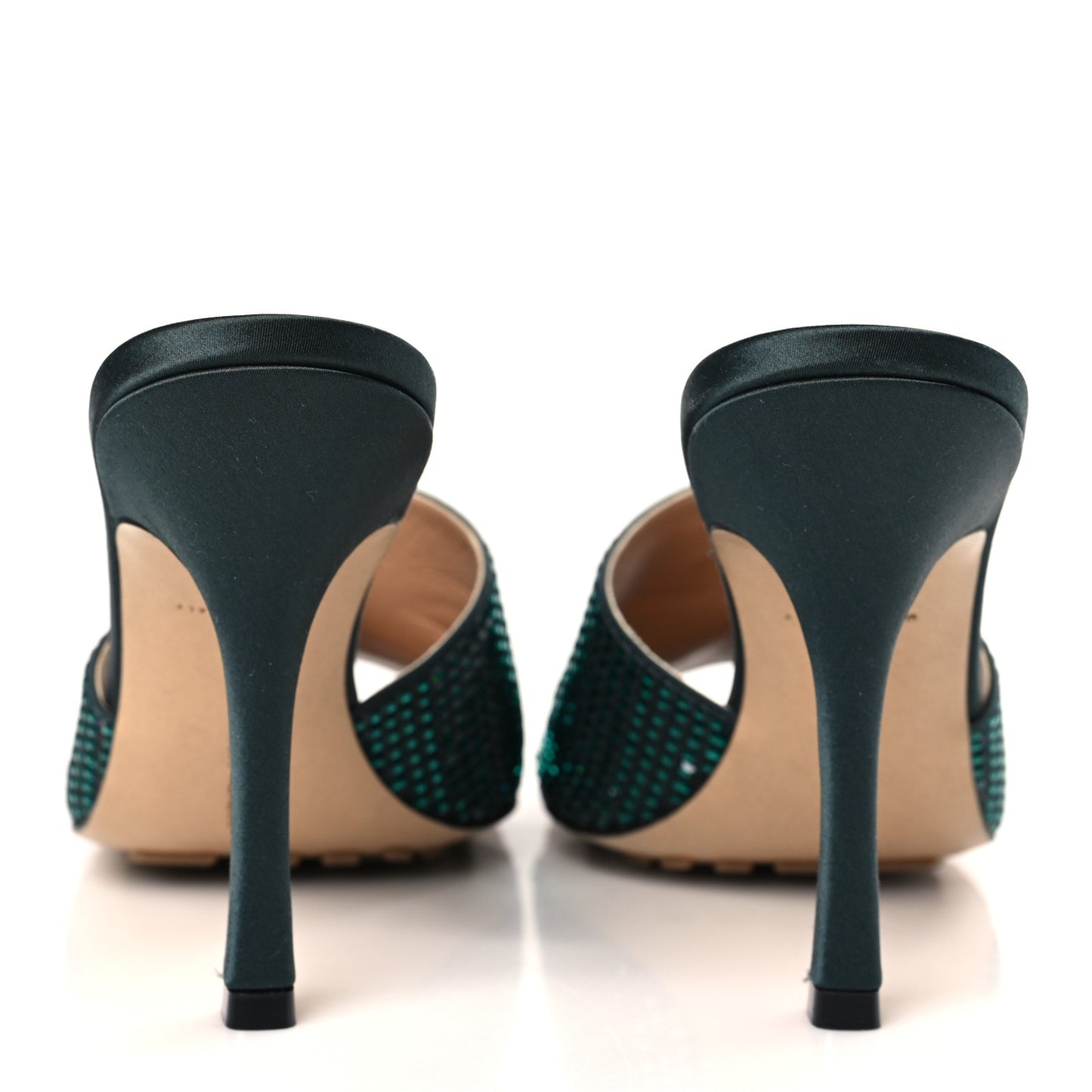 Satin Crystal Embellished Stretch Mule Sandals 41 Green