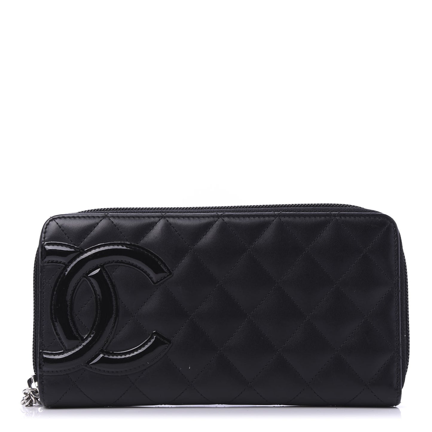 Calfskin Quilted Cambon Large Gusset Zip Around Wallet Black