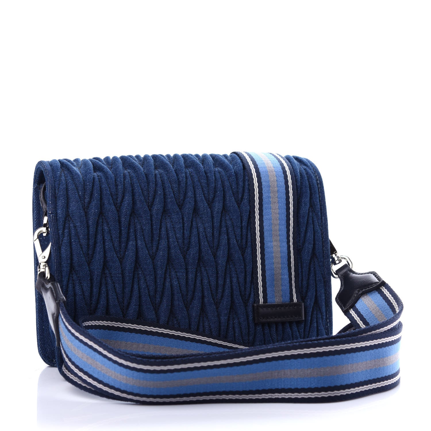 Miu Miu Denim Matelasse Crystal Embellished Shoulder Bag Blue 3 of 11
