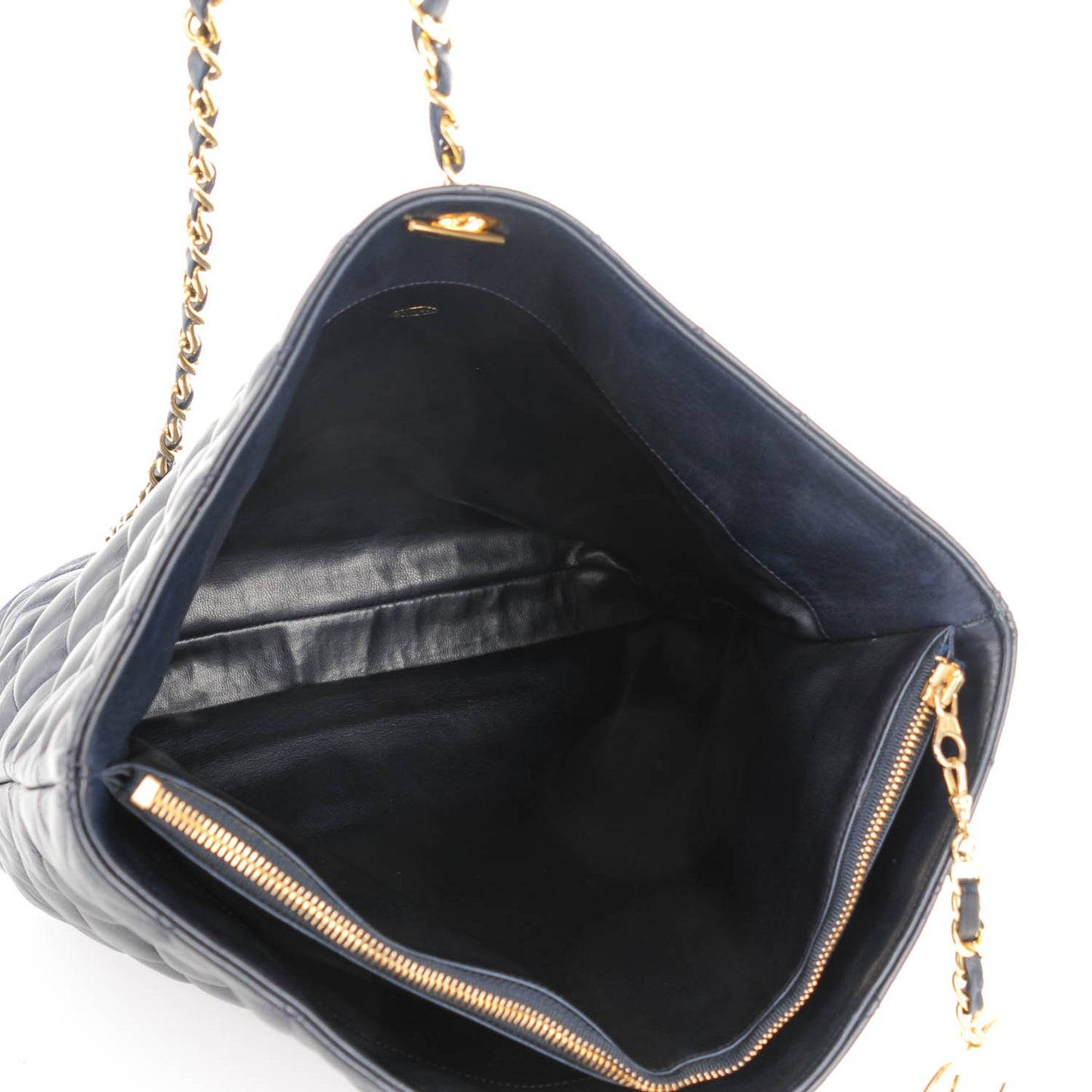 Lambskin Quilted Shoulder Bag Navy Blue
