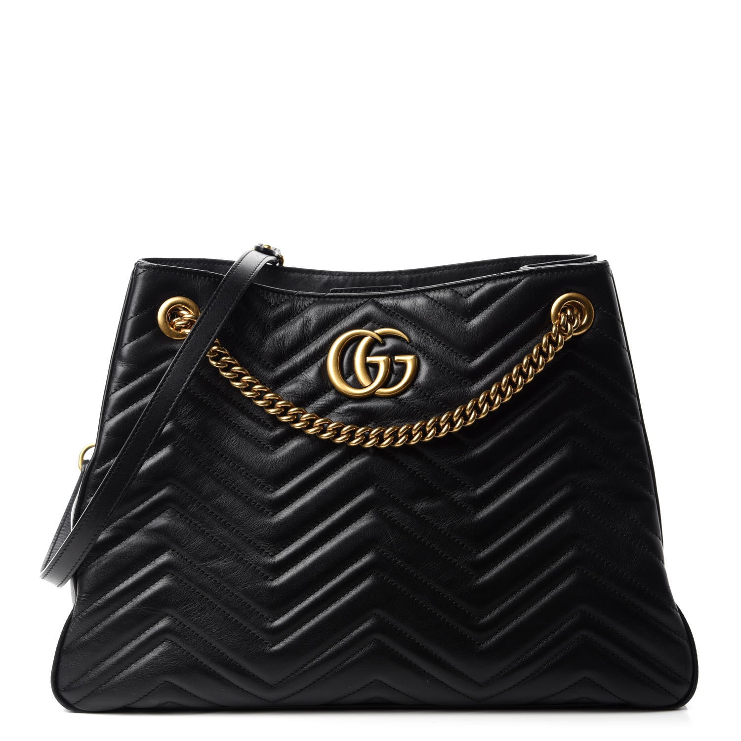 Gucci Calfskin Matelasse Medium GG Marmont Shoulder Tote Bag Black 1 of 12