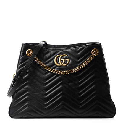 Gucci Calfskin Matelasse Medium GG Marmont Shoulder Tote Bag Black 1 of 12
