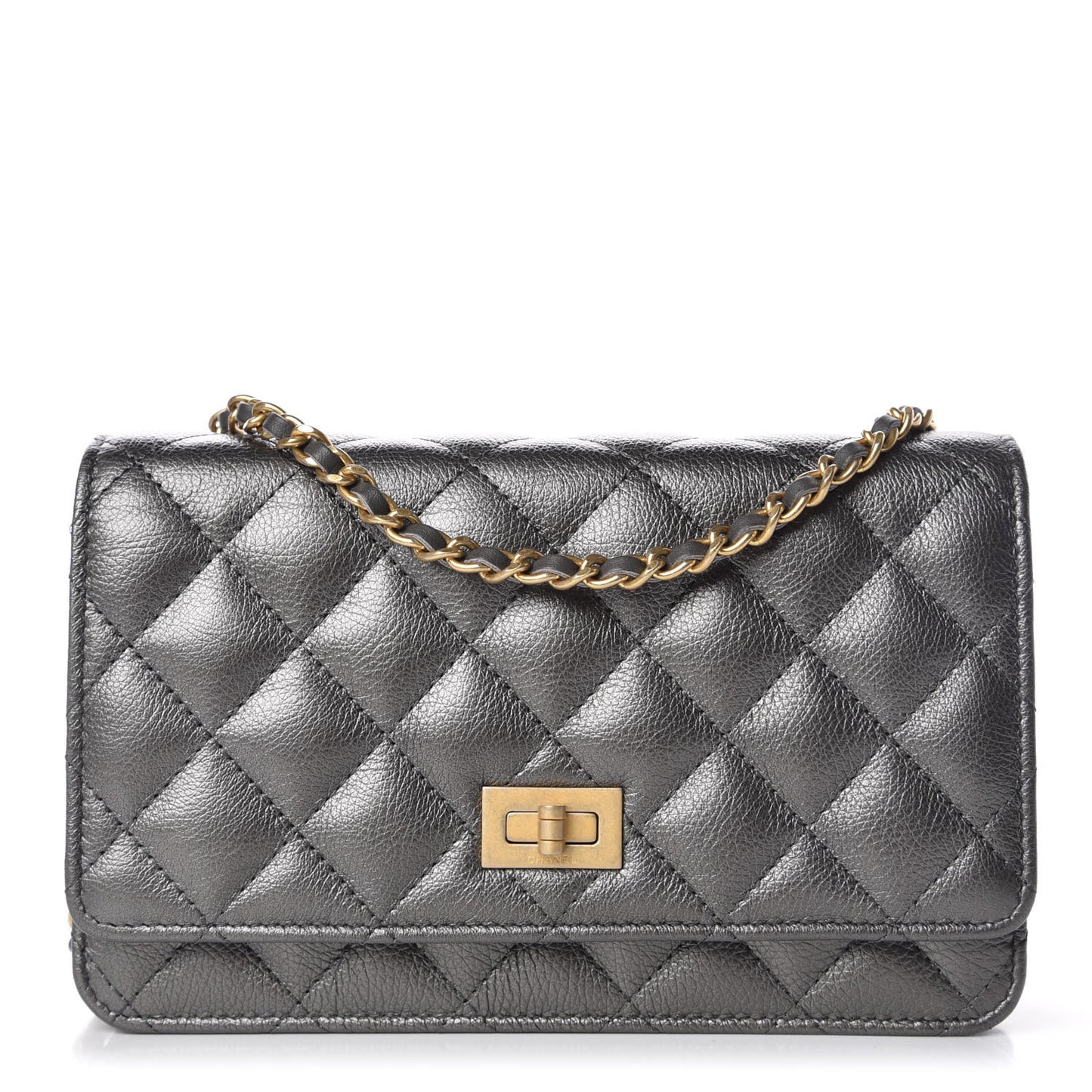 Calfskin Quilted Reissue Wallet On Chain WOC Charcoal