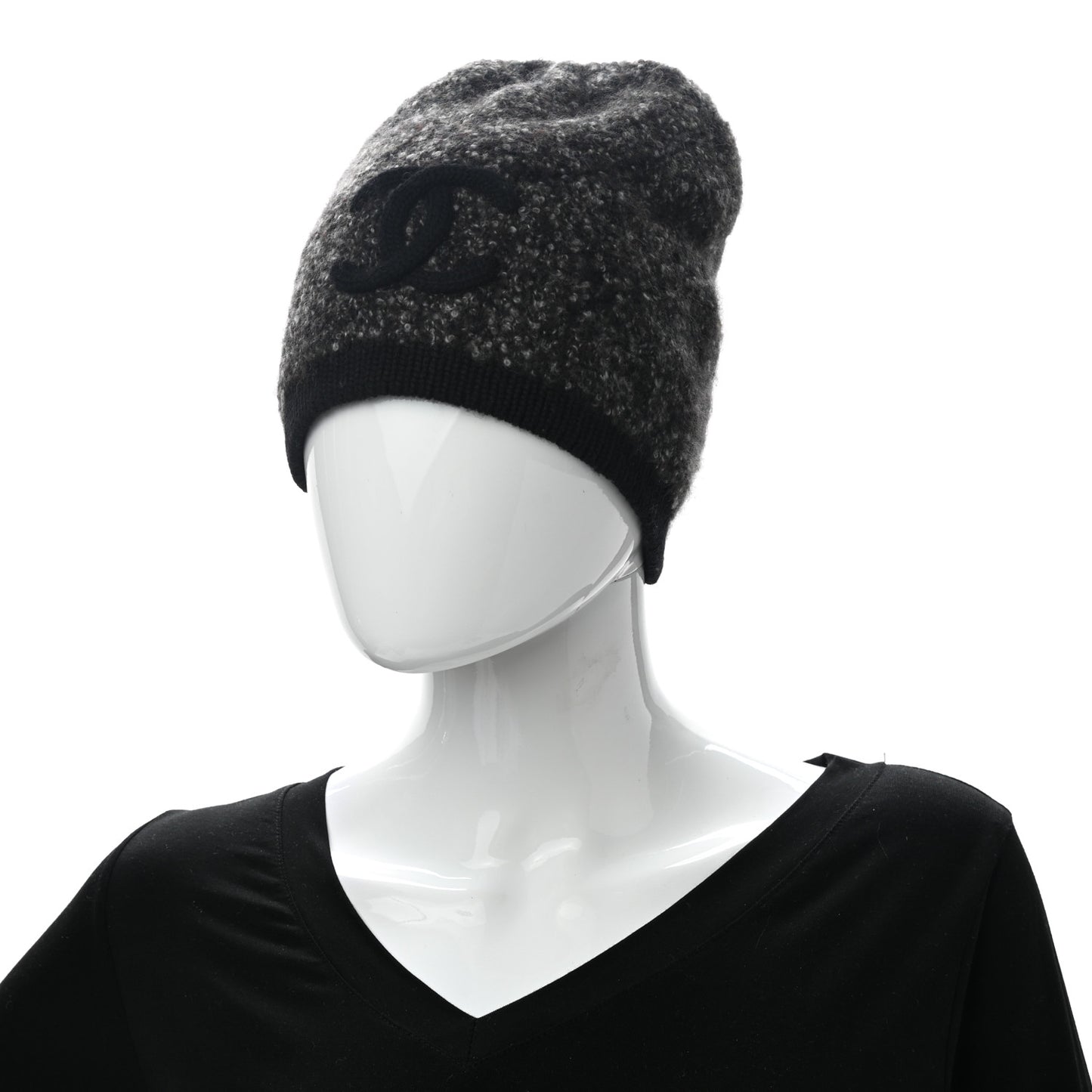 Cashmere Wool Silk Logo Beanie Hat Grey Black