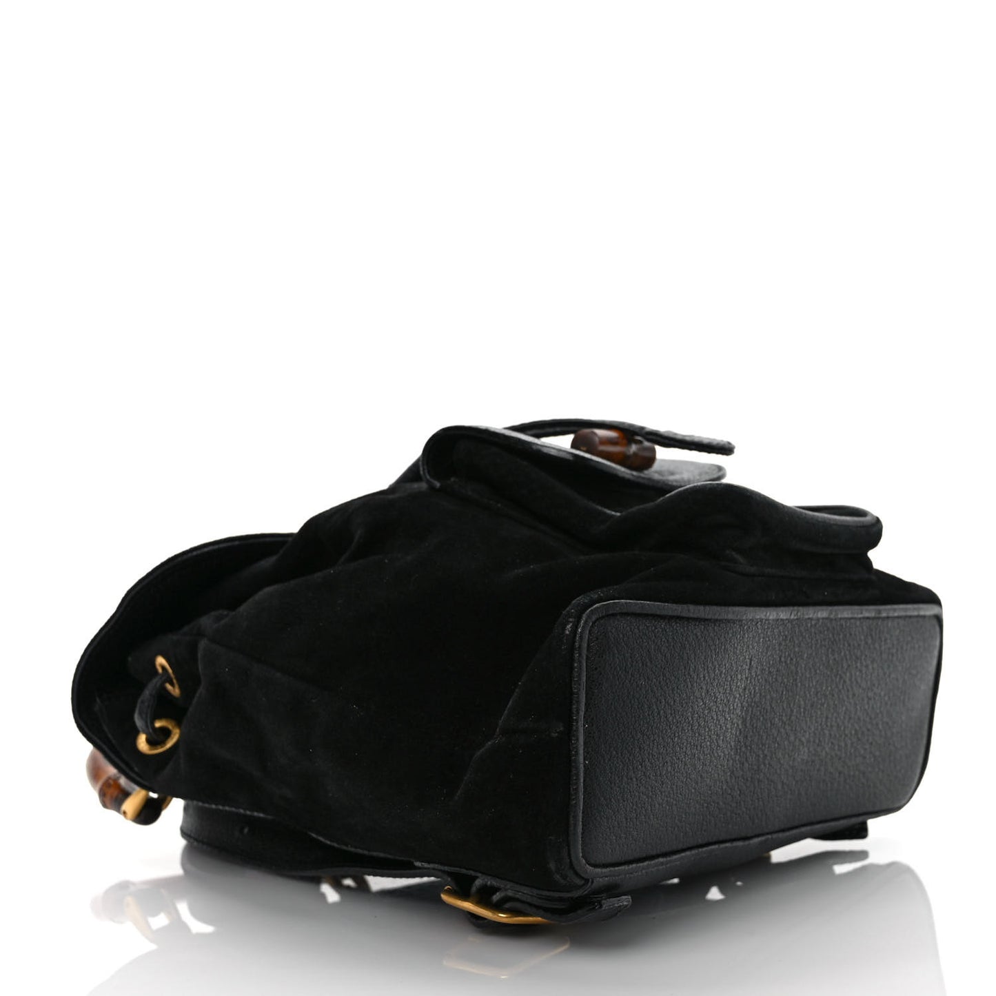Calfskin Suede Bamboo Backpack Black
