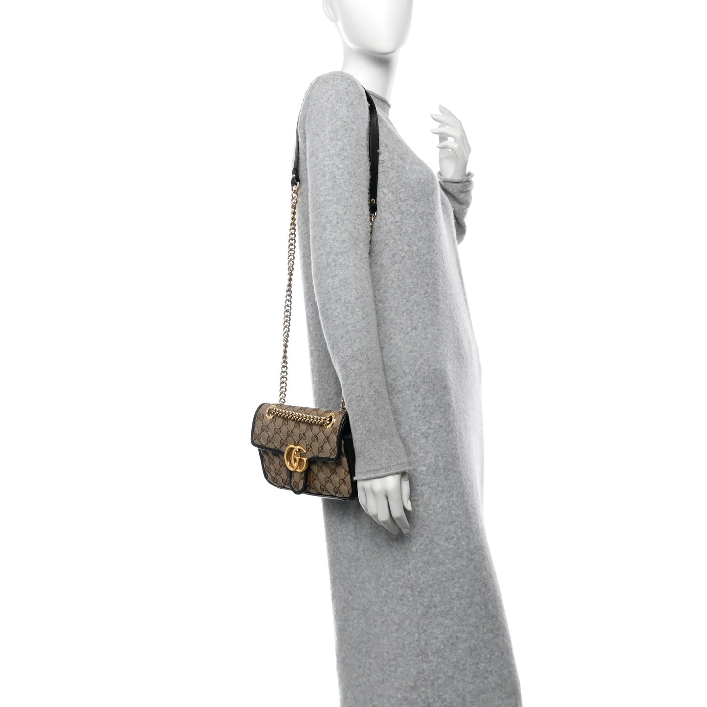 Monogram Matelasse Diagonal Mini GG Marmont Shoulder Bag Beige Black