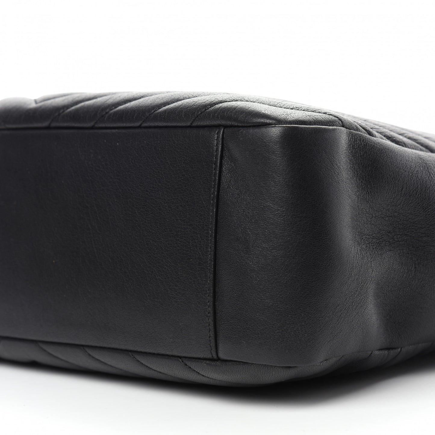 Sheepskin Matelasse Chevron Large Monogram Shopping Bag Black