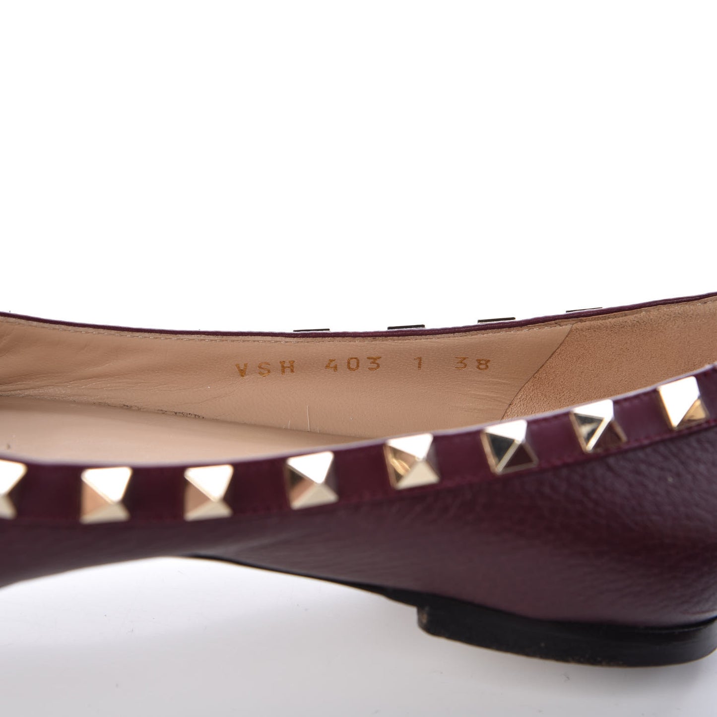 Pebbled Calfskin Rockstud Ballerina Flats 38 Rubin
