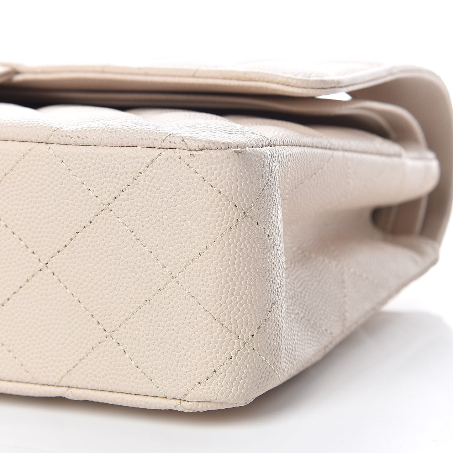 Caviar Quilted Medium Double Flap Light Beige