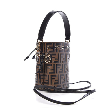 Fendi Vitello Liberty F is Fendi Bi-Color FF 1974 Embossed Mini Mon Tresor Bucket Bag Maya Black 3 of 8