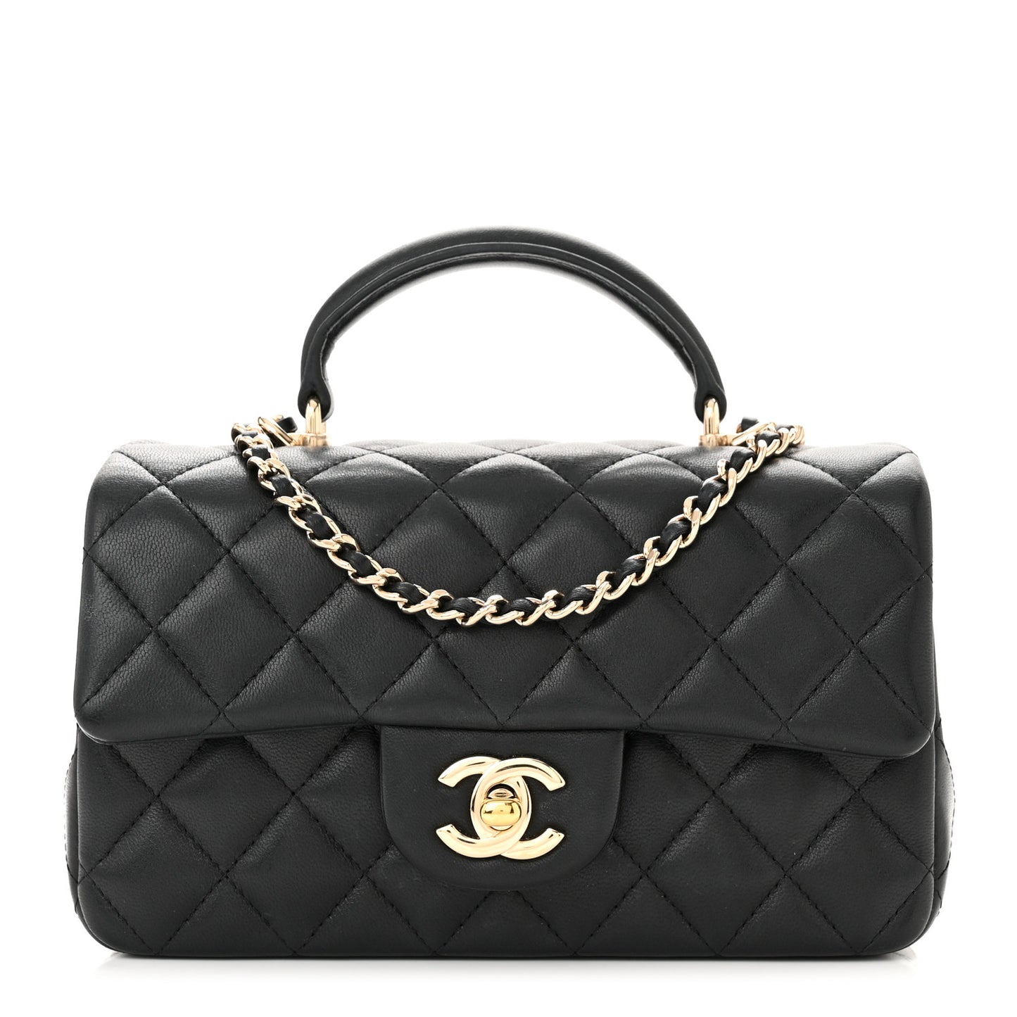 Lambskin Quilted Mini Top Handle Rectangular Flap Black