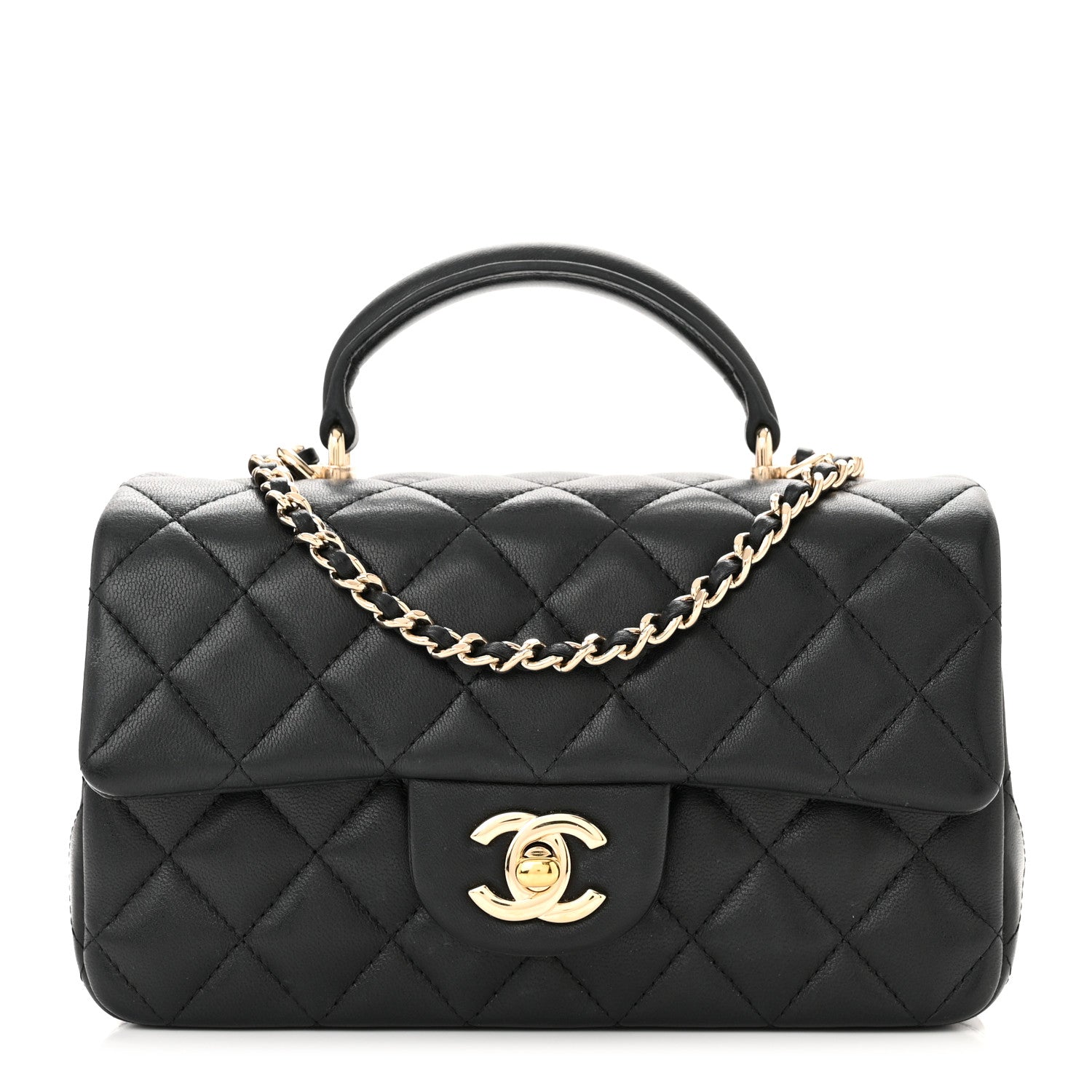 Chanel Lambskin Quilted Mini Top Handle Rectangular Flap Black 1 of 10