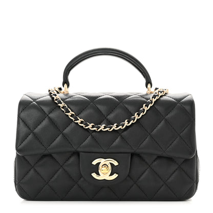 Chanel Lambskin Quilted Mini Top Handle Rectangular Flap Black 1 of 10