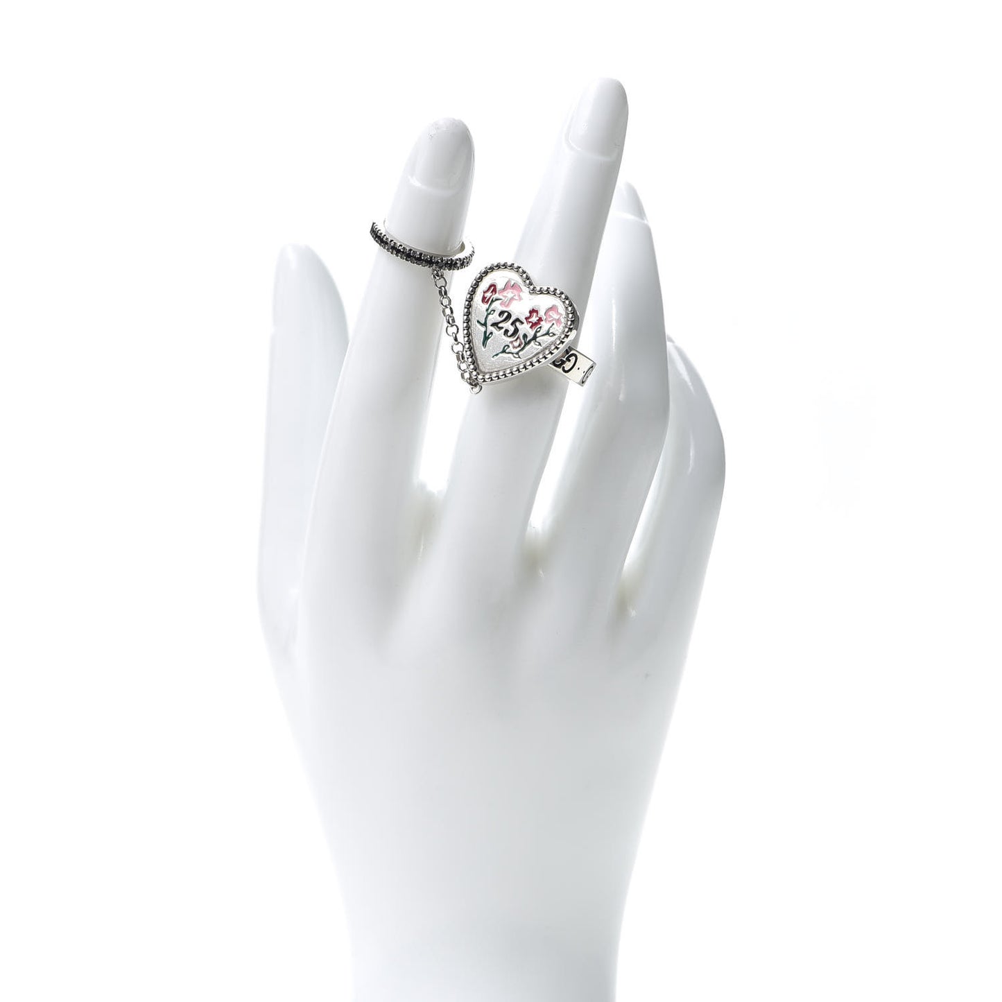 Sterling Silver Black Spinel 25 Heart Double Ring 54 6.75