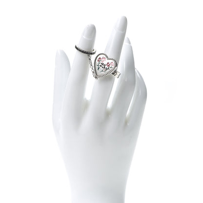 Gucci Sterling Silver Black Spinel 25 Heart Double Ring 54 6.75 2 of 6