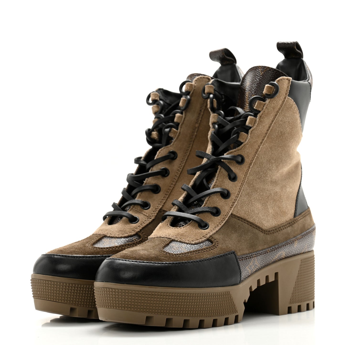 Suede Calfskin Monogram Laureate Platform Desert Boots 38 Taupe