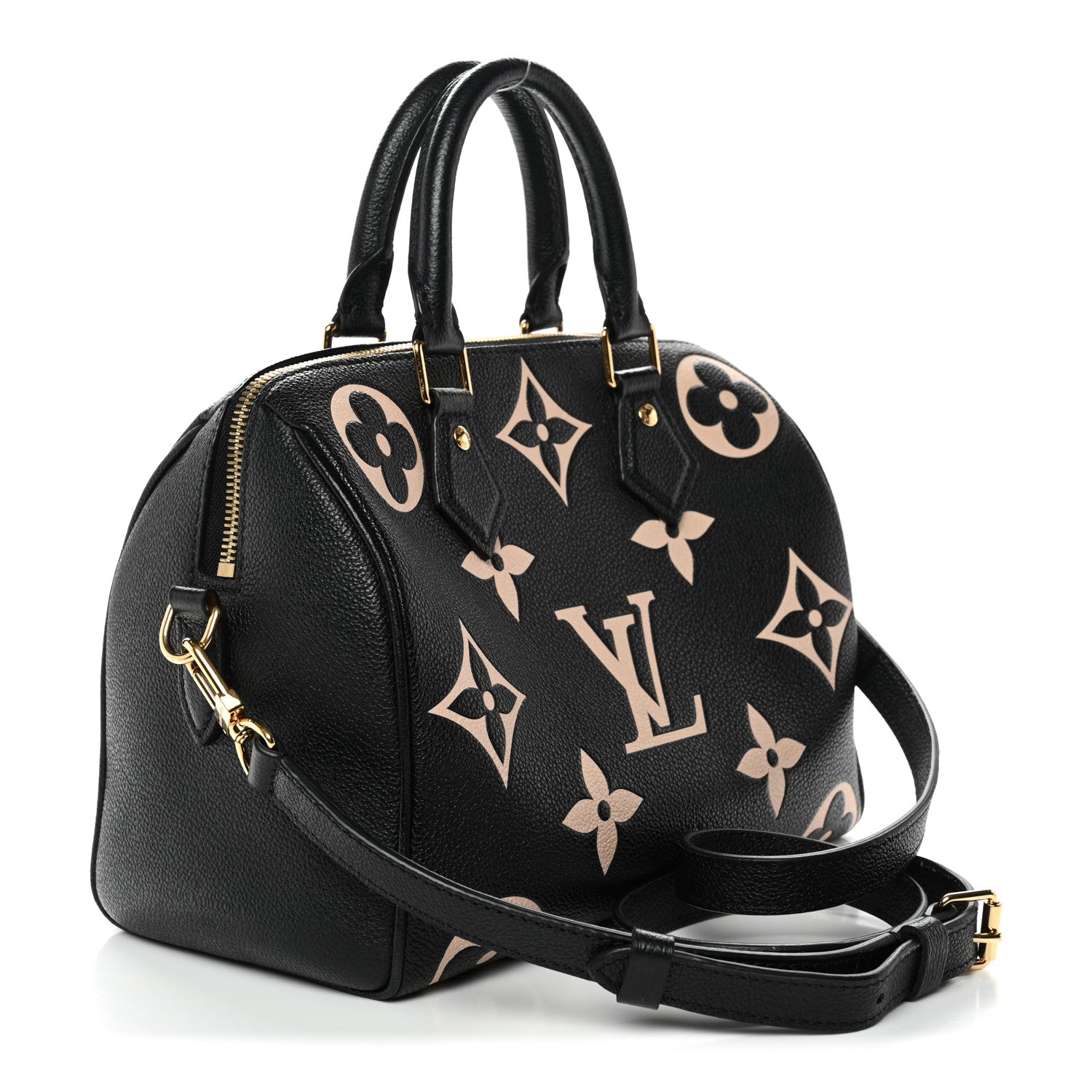 Louis Vuitton Empreinte Monogram Giant Speedy Bandouliere 25 Black Beige 3 of 10