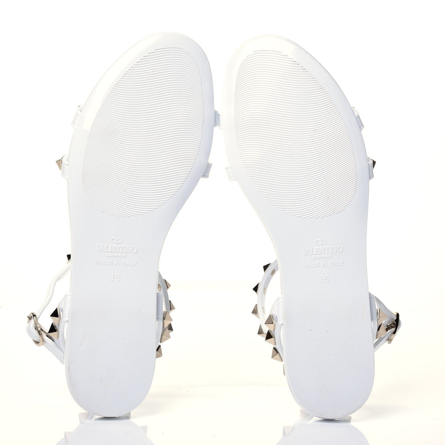 Valentino Garavani PVC Jelly Rockstud Caged Flat T-Strap Sandals 35 Optic White 7 of 10