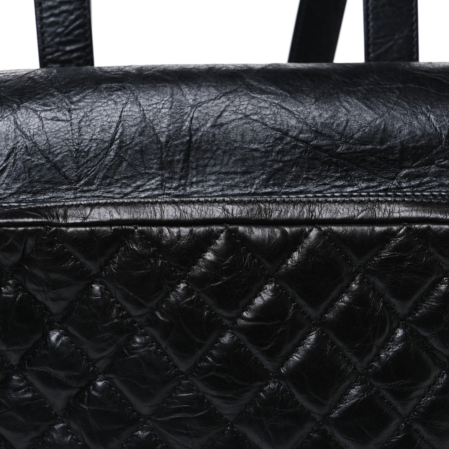 Grained Calfskin Quilted Large Casual Rock Backpack Black