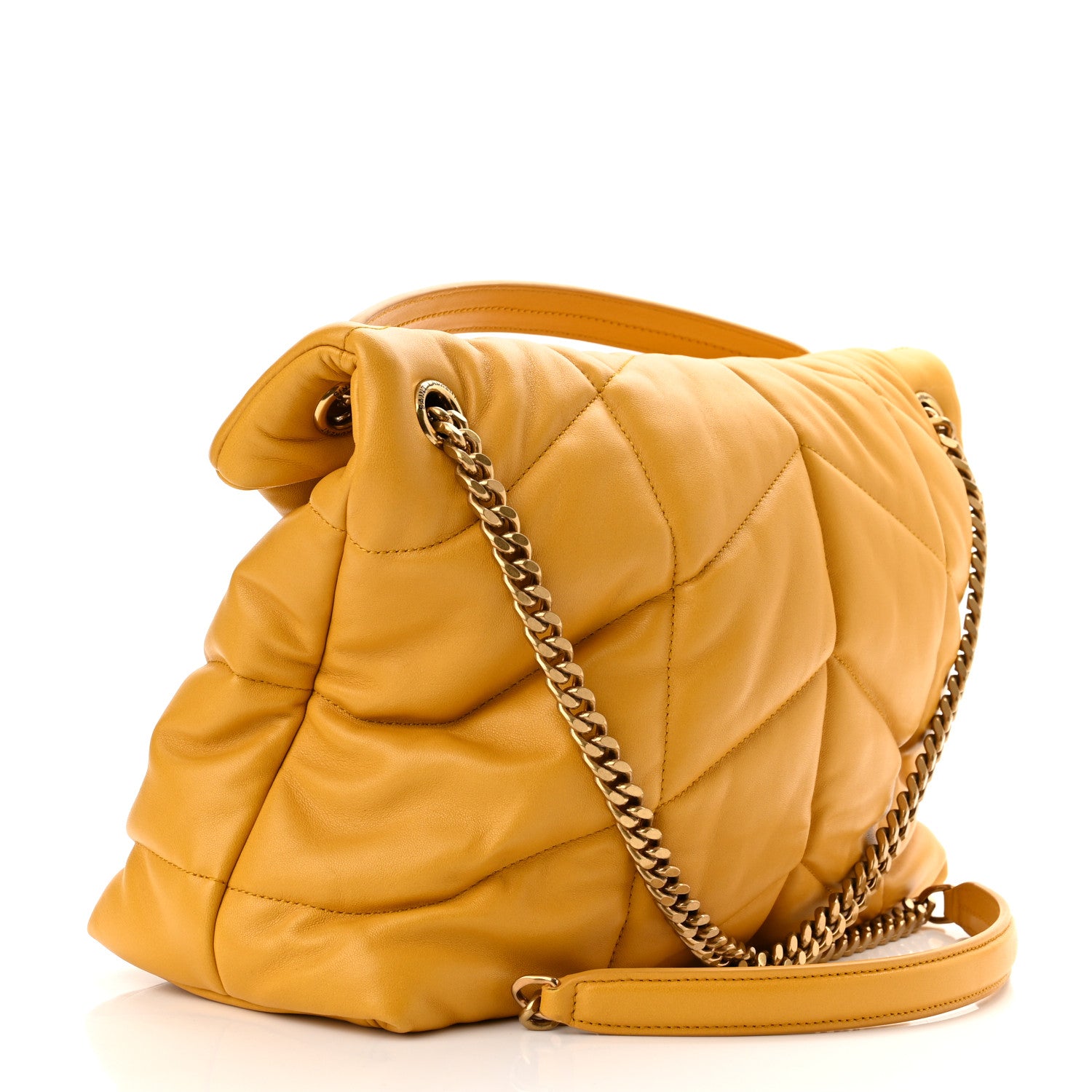 Saint Laurent Lambskin Quilted Medium Loulou Puffer Monogram Chain Satchel Saffran 3 of 10