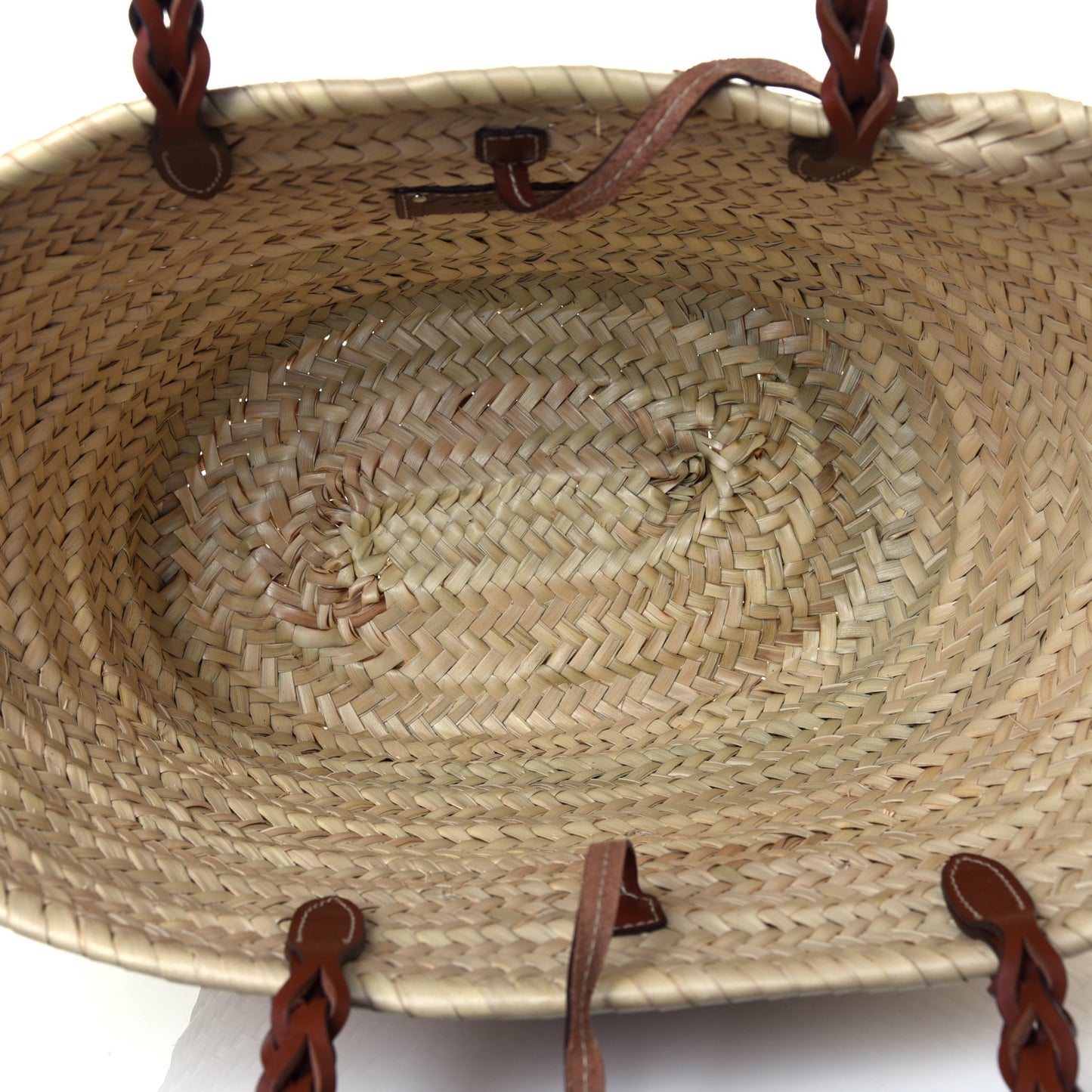 Palmitto Vitello Woven Braided Large Basket Tote Bag Naturale Cognac