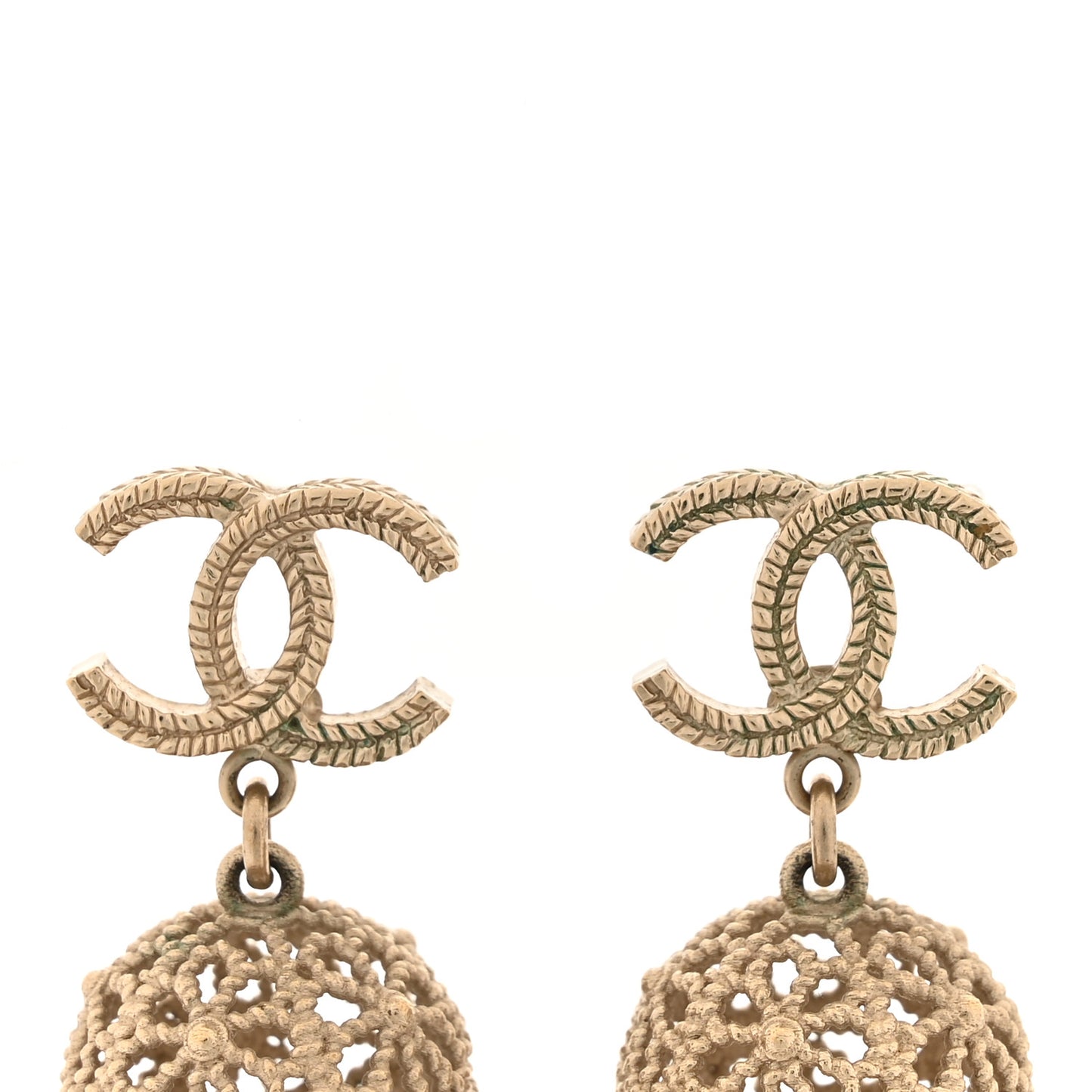 Metal CC Ornate Ball Drop Earrings Gold