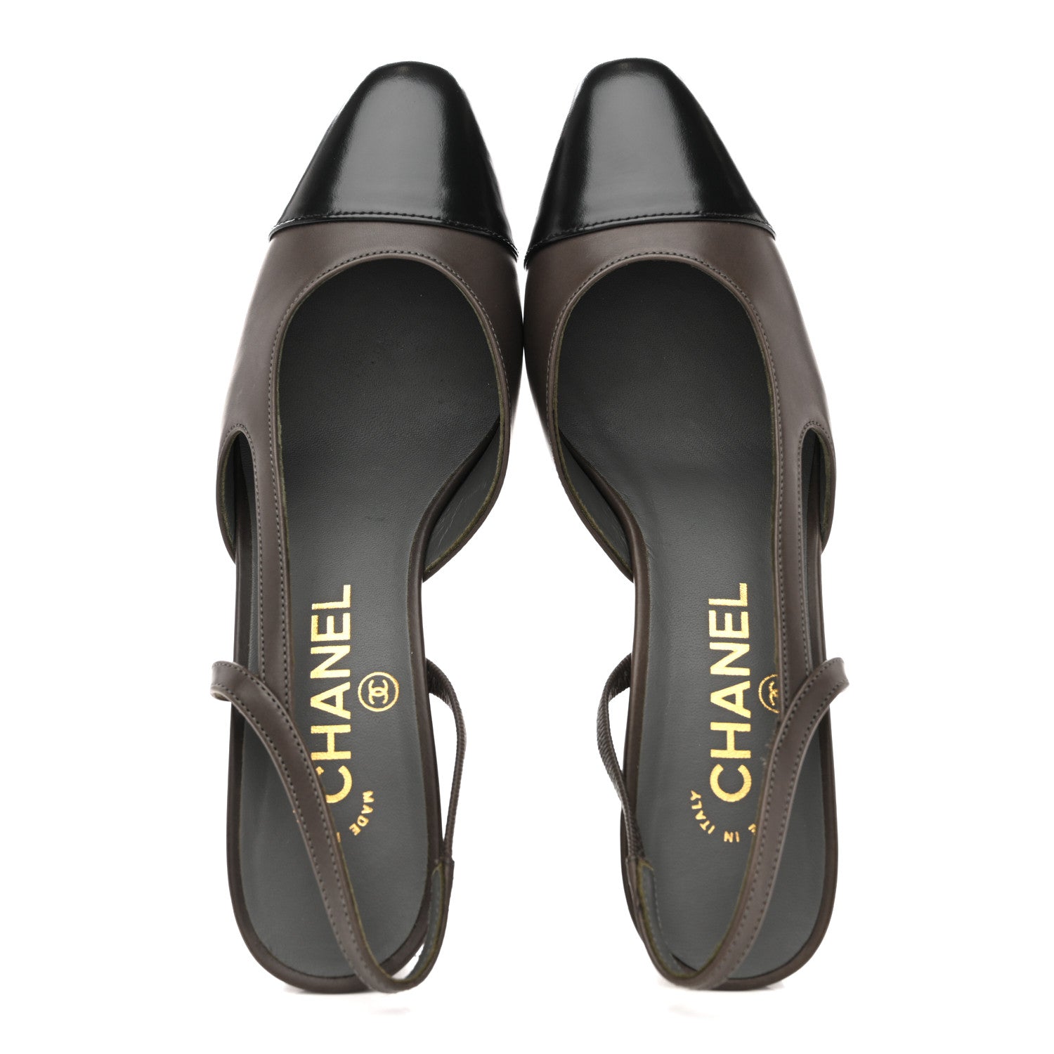Chanel Lambskin Calfskin Cap Toe CC Slingback Pumps 36.5 Grey Black 2 of 13