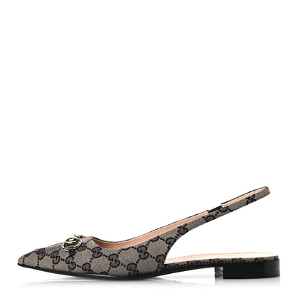 Gucci Monogram Horsebit Womens Slingback Ballet Flat 40 Beige Blue 1 of 12