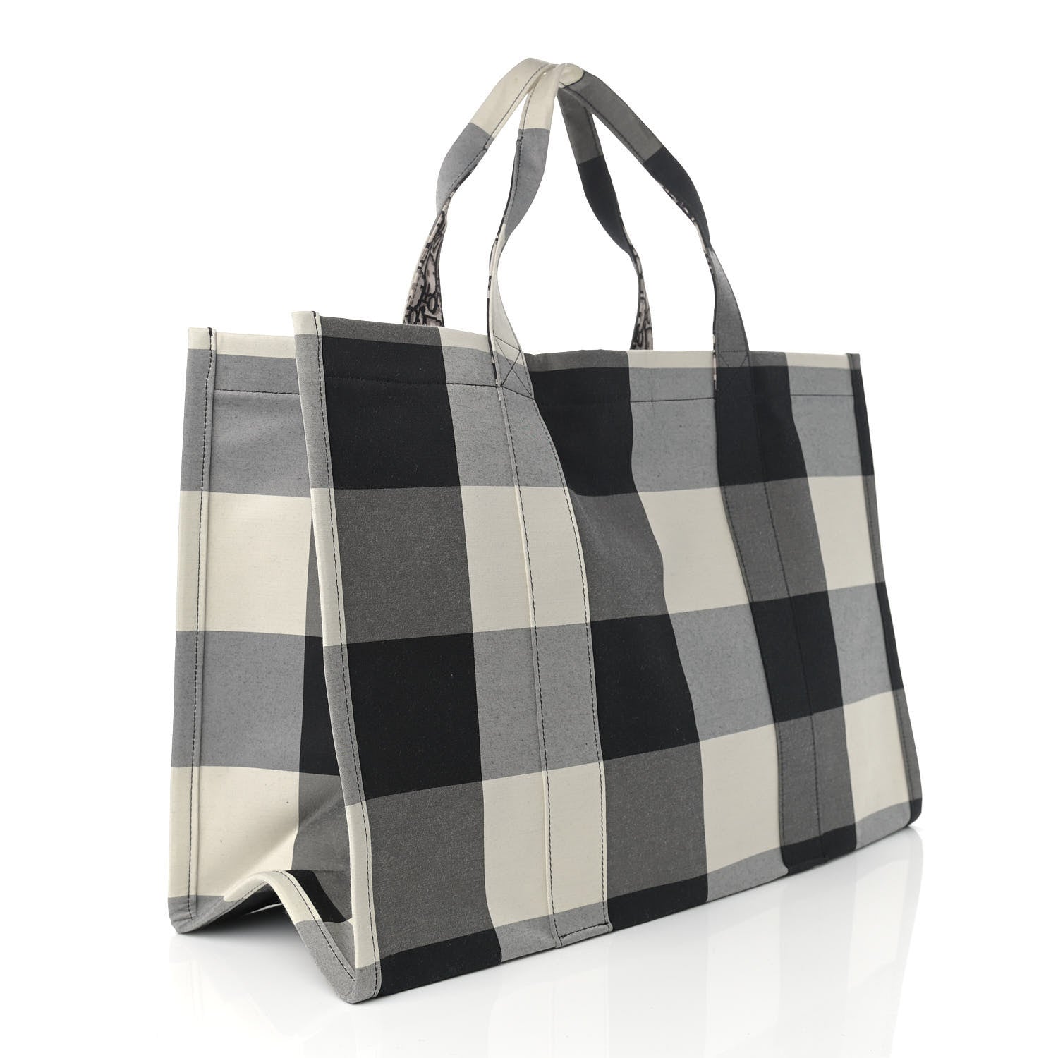 Christian Dior Canvas Checkered Book Tote Black White 2 of 8