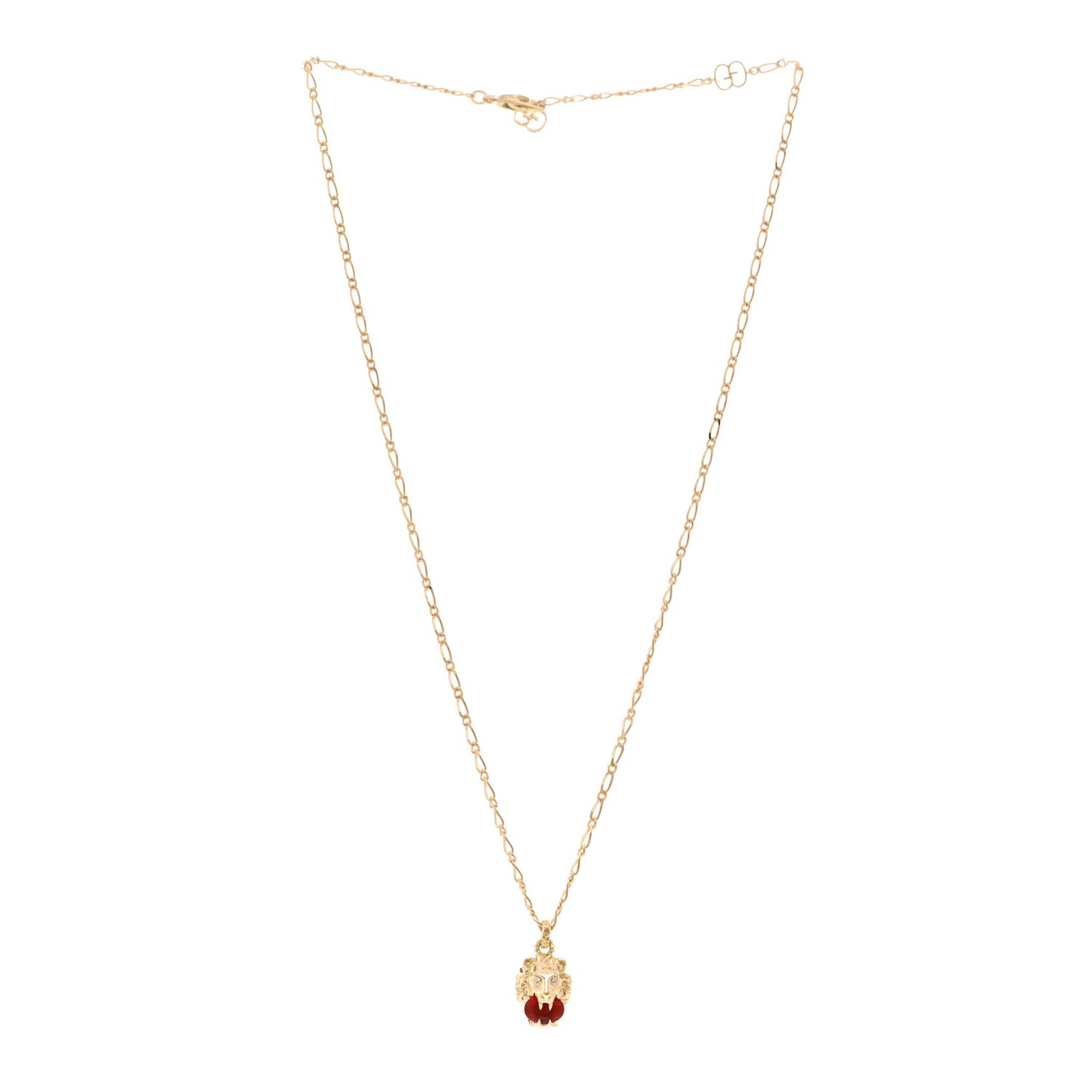 18K Yellow Gold Diamond Fire Opal Lion Head Necklace