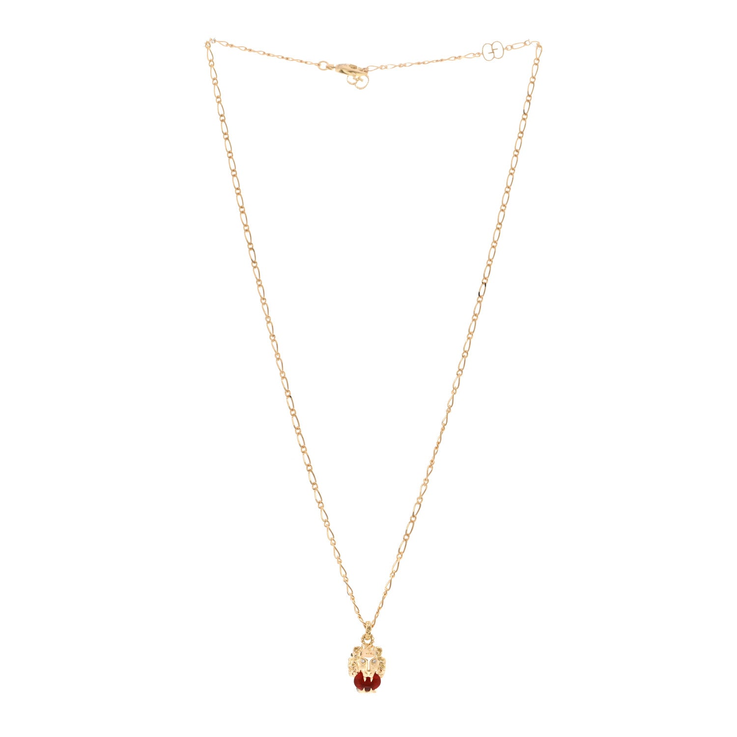 Gucci 18K Yellow Gold Diamond Fire Opal Lion Head Necklace 3 of 5