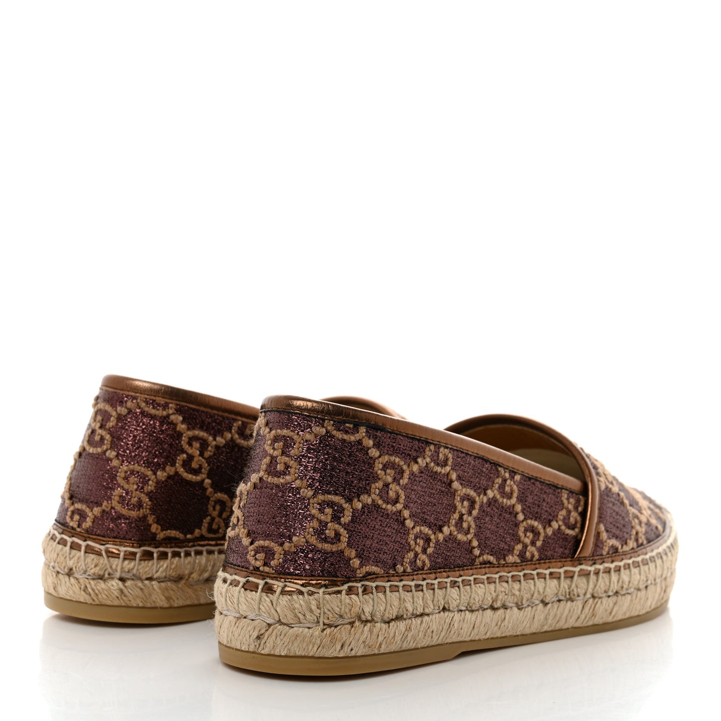 Lame Nappa GG Monogram Espadrilles 38 Brown Beige Light Bronze