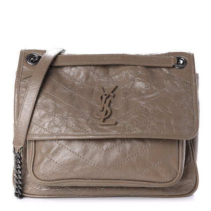 Saint Laurent Crinkled Calfskin Matelasse Monogram Medium Niki Chain Satchel Taupe 1 of 11