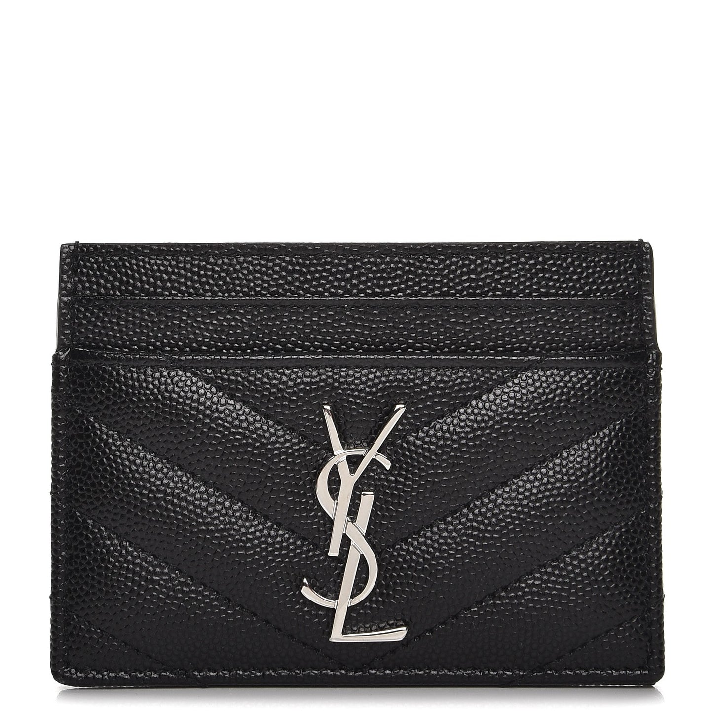 Grain De Poudre Matelasse Chevron Monogram Credit Card Case Black