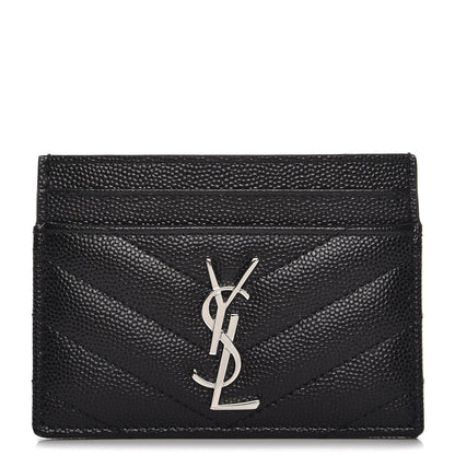 Saint Laurent Grain De Poudre Matelasse Chevron Monogram Credit Card Case Black 1 of 7