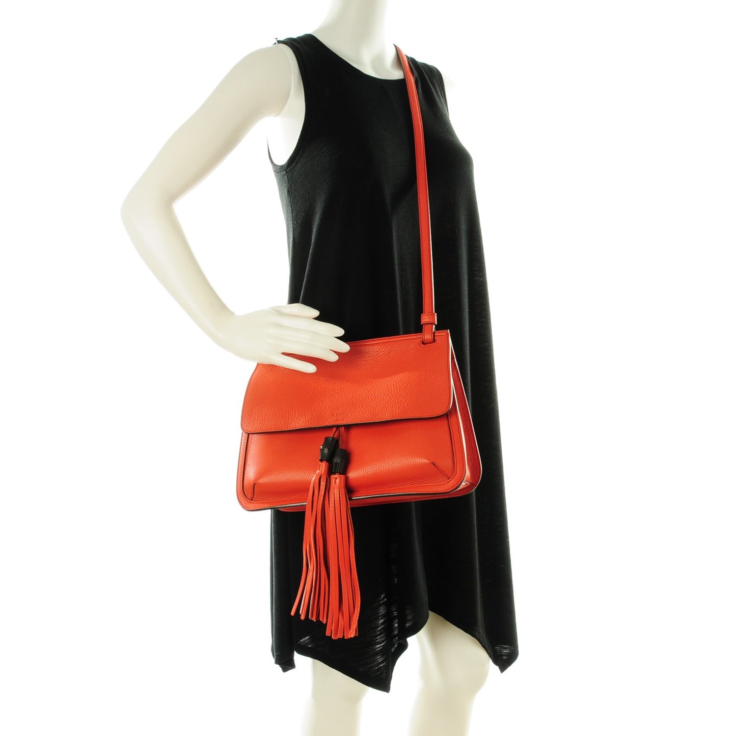 Cellarius Calfskin Medium Bamboo Daily Flap Shoulder Bag New Dark Orange