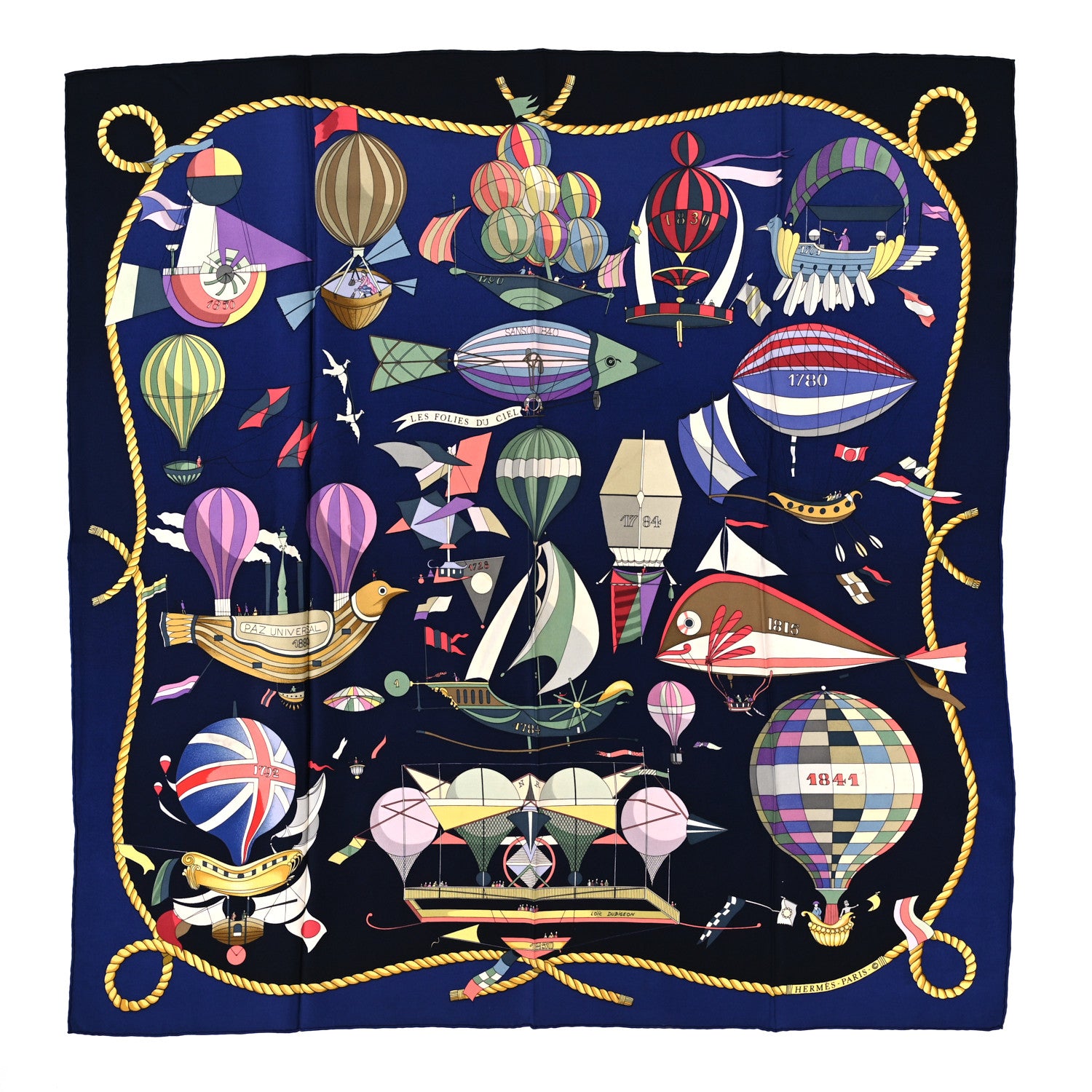 Hermes Silk Les Folies Du Ciel Double Face Scarf 90 1 of 5