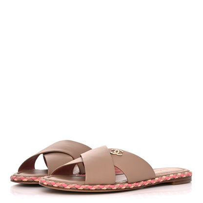 Chanel Lambskin Mule Sandals 38 Light Brown 3 of 9