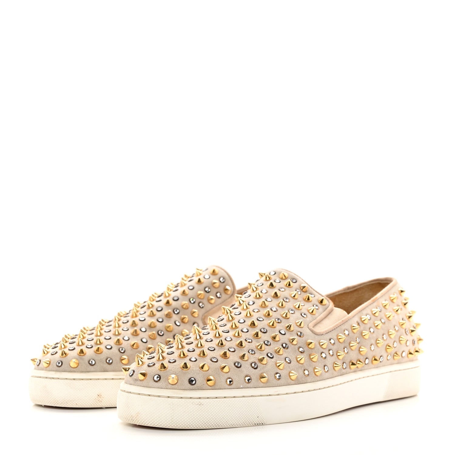 Christian Louboutin Veau Velours Spikes Womens Roller Boat Flat 44 Gold 3 of 22