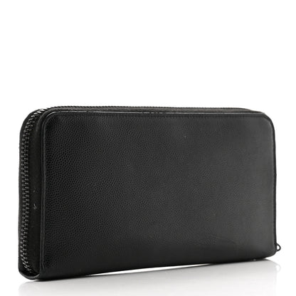 Saint Laurent Grain De Poudre Matelasse Chevron Monogram Monochrome Zip Around Wallet Black 3 of 10