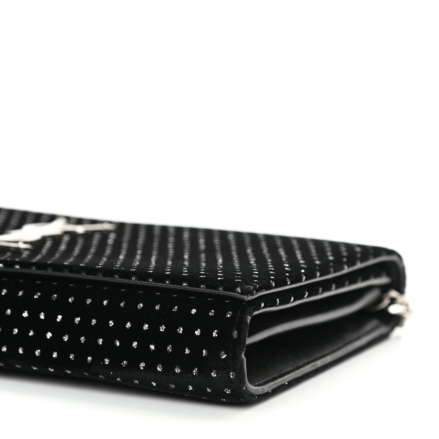 Velvet Crystal Monogram Chain Wallet Black