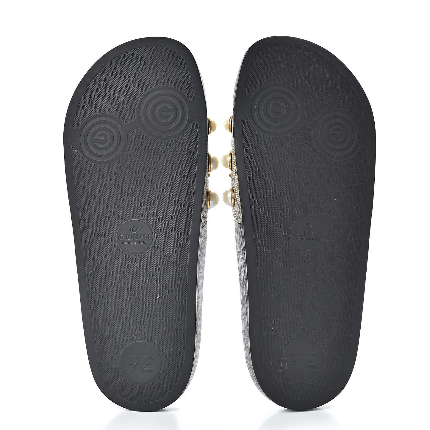 GG Supreme Monogram Pearls Slide Sandals 38 Beige
