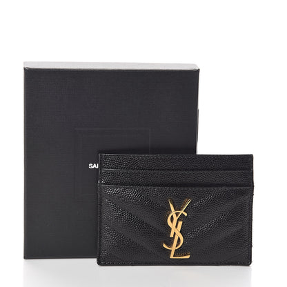 Saint Laurent Grain De Poudre Matelasse Chevron Monogram Credit Card Case Black 8 of 8