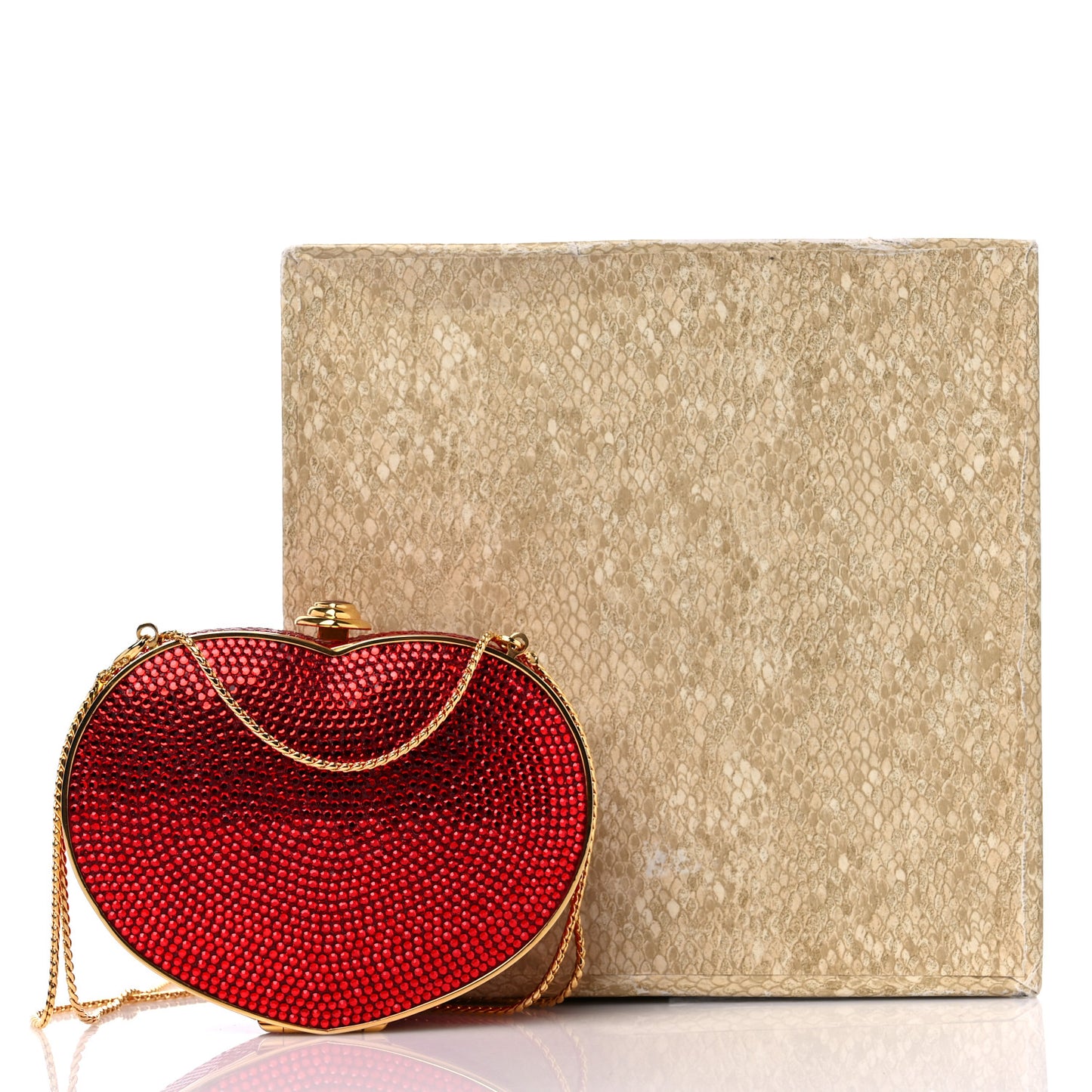 Swarovski Crystal Heart Minaudiere Clutch Red Gold