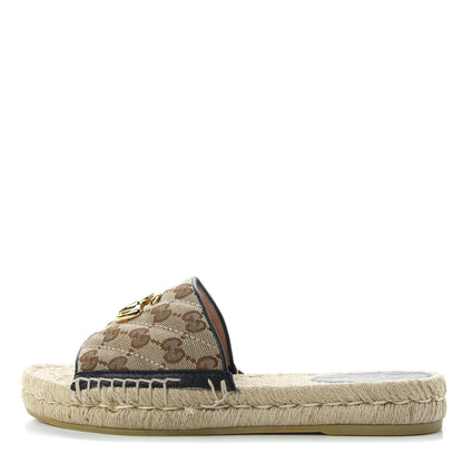 Gucci Monogram Matelasse GG Marmont Espadrille 20mm Slide Sandals 37 Beige Ebony Black 1 of 11